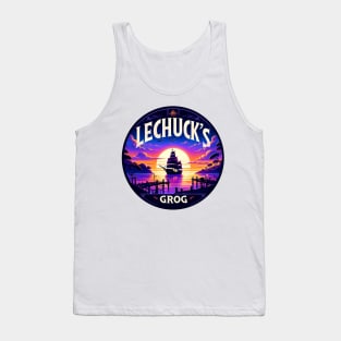 Sunset Sails at LeChuck's Grog - Vintage Pirate Ship Design Tank Top